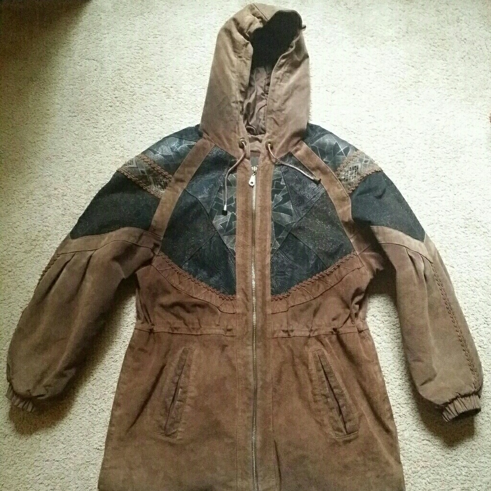 Winlit Genuine Suede Coat Vintage Brown Aztec